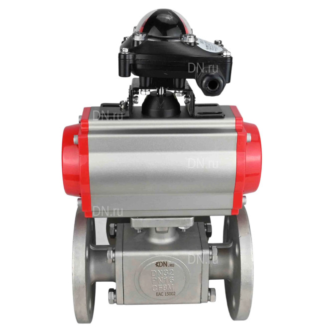 Кран шаровой BV3232P(4pc)-FP-3WL-F Ду25 Ру16 полнопроходной трехходовой, фланцевый, корпус - нержавеющая сталь SS316, с пневмоприводом PA-DA-052 двойного действия, пневмораспределителем 4M310-08 DC24V и БКВ APL-210N в Перми