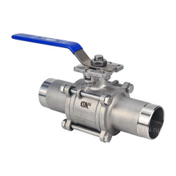 Кран шаровой BV3131P(3pc)-FP-W-ISO-H LONG Ду25 Ру63 полнопроходной, трехсоставной, корпус - нержавеющая сталь 304, уплотнение - PTFE, под приварку, с рукояткой