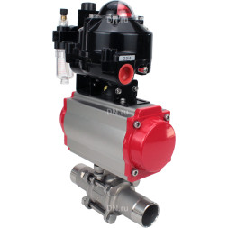 Кран шаровой BV3131P(3pc)-FP-W-ISO-H LONG Ду125 Ру16 полнопроходной, корпус - нержавеющая сталь 304, уплотнение - PTFE, под приварку, с пневмоприводом PA-DA-130, пневмораспределителем 4M310-08 AC220V, БКВ APL-510N EX и БПВ AFC2000