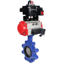 Затвор дисковый поворотный WBV1631E-2W-Fb-H Ду100 Ру16 LUG корпус - чугун QT450, диск - нержавеющая сталь 304, уплотнение - EPDM, с пневмоприводом PA-DA-083, пневмораспределителем 4M310-08 DC24V и БКВ APL-410N EX