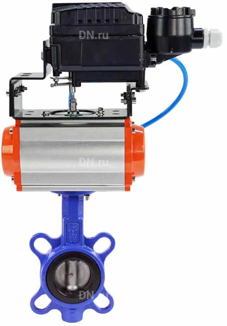 Затвор дисковый поворотный WBV1132N-2W-Fb-H Ду250 Ру16, корпус - чугун GG25, диск - нержавеющая сталь 316L, уплотнение - NBR, с пневмоприводом PA-SA-210 и с электропневматическим поворотным позиционером YT-1000RSN без обратной связи в Перми