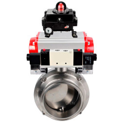 Затвор дисковый поворотный кламповый WBV3131S-2W-C-H Ду20 Ру10 корпус - пищевая нержавеющая сталь 304, уплотнение – Silicon, с пневмоприводом PA-DA-065, пневмораспределителем 4V320-08 AC220V и БКВ APL-410N EX
