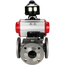 Кран шаровой BV3232P(4pc)-FP-3WL-F Ду65 Ру16 полнопроходной трехходовой, фланцевый, корпус - нержавеющая сталь SS316, с пневмоприводом PA-DA-083 двойного действия, пневмораспределителем 4M310-08 DC24V и БКВ APL-510N EX