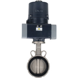 Затвор дисковый поворотный WBV3232E-2W-Fb-H Ду100 Ру16, корпус - нержавеющая сталь AISI 316L, диск - нержавеющая сталь 316L, уплотнение - EPDM, с электроприводом QTSA-N-014EM-O0-220VAC с пружинным возвратом