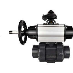 Кран шаровой BV4242E-FP-GRM-ISO Дн15 Ру10 полнопроходной, корпус - НПВХ, шар - НПВХ, уплотнение - EPDM, с пневмоприводом PA-DA-105-1, пневмораспределителем 4M310-08 AC220V и БКВ APL-210N