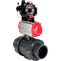 Кран шаровой BV4242E-FP-GRM-ISO Дн15 Ру10 полнопроходной, корпус - НПВХ, шар - НПВХ, уплотнение - EPDM, с пневмоприводом PA-DA-052, пневмораспределителем 4M310-08 DC24V, БКВ APL-510N EX и БПВ AFC2000