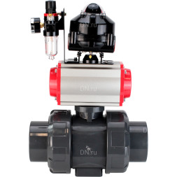 Кран шаровой BV4242E-FP-GRM-ISO Дн15 Ру10 полнопроходной, корпус - НПВХ, шар - НПВХ, уплотнение - EPDM, с пневмоприводом PA-DA-052, пневмораспределителем 4M310-08 DC24V, БКВ APL-510N EX и БПВ AFC2000