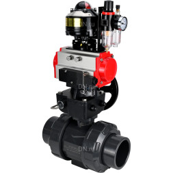 Кран шаровой BV4242E-FP-GRM-ISO Дн32 Ру10 полнопроходной, корпус - НПВХ, шар - НПВХ, уплотнение - EPDM, с пневмоприводом PA-DA-052, пневмораспределителем 4M310-08 AC220V, ручным дублером MON1-250-T26-ISO, БКВ APL-510N EX и БПВ AFC2000