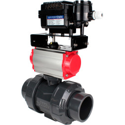 Кран шаровой BV4242E-FP-GRM-ISO Дн40 Ру10 полнопроходной, корпус - НПВХ, шар - НПВХ, уплотнение - EPDM, с пневмоприводом PA-SA-065 и пневмопозиционером YT-1000RSN без обратной связи