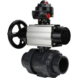 Кран шаровой BV4242E-FP-GRM-ISO Дн65 Ру10 полнопроходной, корпус - НПВХ, шар - НПВХ, уплотнение - EPDM, с пневмоприводом PA-DA-105-1 и БКВ APL-510N EX