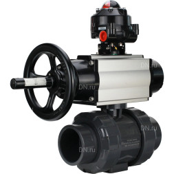 Кран шаровой BV4242E-FP-GRM-ISO Дн65 Ру10 полнопроходной, корпус - НПВХ, шар - НПВХ, уплотнение - EPDM, с пневмоприводом PA-DA-105-1 и БКВ APL-510N EX