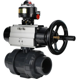 Кран шаровой BV4242E-FP-GRM-ISO Дн65 Ру10 полнопроходной, корпус - НПВХ, шар - НПВХ, уплотнение - EPDM, с пневмоприводом PA-DA-105-1 и БКВ APL-510N EX