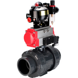 Кран шаровой BV4242E-FP-GRM-ISO Дн20 Ру10 полнопроходной, корпус - НПВХ, шар - НПВХ, уплотнение - EPDM, с пневмоприводом PA-DA-052, пневмораспределителем 4M310-08 DC24V, БКВ APL-510N EX и БПВ AFC2000