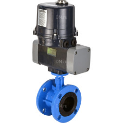 Затвор дисковый поворотный WBV1331E-2W-F-H Ду125 Ру16 фланцевый, корпус - чугун GGG40, диск - нержавеющая сталь 304, уплотнение - EPDM, с электроприводом четвертьоборотным QTSA-N-030EM-O0-220VAC с пружинным возвратом