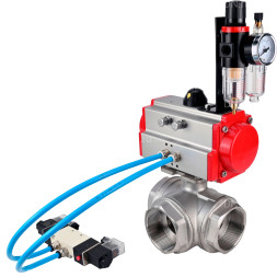 Кран шаровой BV3232P(4pc)-SP-3WL-T-ISO-H Ду50 Ру63, стандартнопроходной, четырехсоставной, корпус - нержавеющая сталь 316, уплотнение - PTFE, внутренняя резьба, с пневмоприводом PA-SA-083, пневмораспределителем 4V320-10 AC220V, БПВ AFC2000
