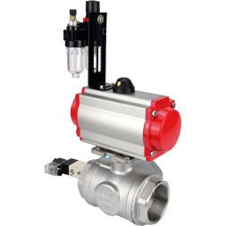 Кран шаровой BV3232P(4pc)-SP-3WL-T-ISO-H Ду50 Ру63, стандартнопроходной, четырехсоставной, корпус - нержавеющая сталь 316, уплотнение - PTFE, внутренняя резьба, с пневмоприводом PA-SA-083, пневмораспределителем 4V320-10 AC220V, БПВ AFC2000