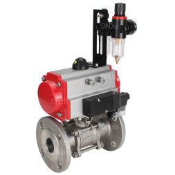 Кран шаровой BV3232P(3pc)-FP-F-ISO-H Ду25 Ру40, трехсоставной полнопроходной фланцевый, нержавеющая сталь SS316, уплотнение - PTFE, с пневмоприводом PA-SA-083 с возвратными пружинами, с пневмораспределителем 4M310-08 AC220V, с БПВ AFC2000