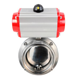 Затвор дисковый поворотный WBV3131E-2W-T-H Ду20 Ру10 резьбовой, пищевая нержавеющая сталь 304, уплотнение – EPDM, с пневмоприводом PA-DA-065 двойного действия