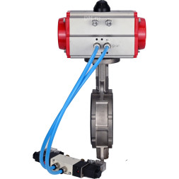 Затвор дисковый поворотный WBV3232N-2W-Fb-H Ду40 Ру16, корпус - нержавеющая сталь 316L, диск - нержавеющая сталь 316L, уплотнение - NBR, с пневмоприводом PA-SA-083 с возвратными пружинами, с пневмораспределителем 4V320-10 AC220V
