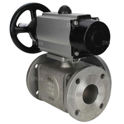 Кран шаровой BV3232P(4pc)-FP-3WL-F Ду100 Ру16 полнопроходной трехходовой, фланцевый, корпус - нержавеющая сталь SS316, с пневмоприводом PA-DA-105-1 двойного действия и пневмораспределителем 4M310-08 DC24V
