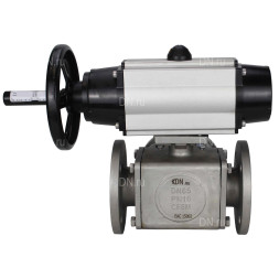 Кран шаровой BV3232P(4pc)-FP-3WL-F Ду100 Ру16 полнопроходной трехходовой, фланцевый, корпус - нержавеющая сталь SS316, с пневмоприводом PA-DA-105-1 двойного действия и пневмораспределителем 4M310-08 DC24V