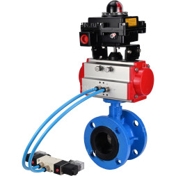 Затвор дисковый поворотный WBV1313E-2W-F-H Ду150 Ру16 фланцевый, корпус - чугун GGG40, диск - чугун GGG40, уплотнение - EPDM, с пневмоприводом PA-DA-130, пневмораспределителем 4V320-10 AC220V и БКВ APL-410N EX
