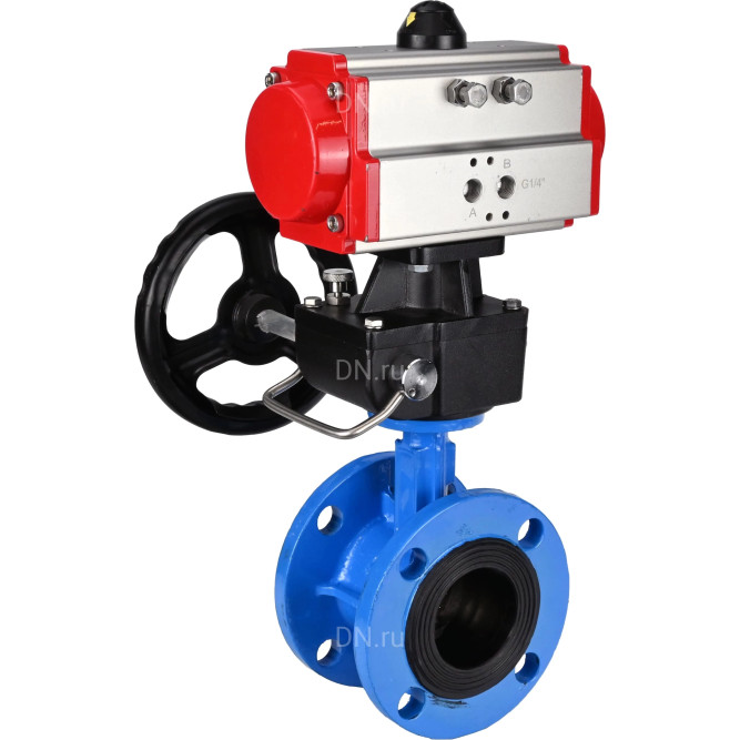 Затвор дисковый поворотный WBV1313E-2W-F-H Ду50 Ру16 фланцевый, корпус - чугун GGG40, диск - чугун GGG40, уплотнение - EPDM, с пневмоприводом PA-DA-105 и ручным дублером MON1-250-T26-ISO в Перми