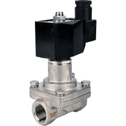 Клапан электромагнитный VS731-PT-NC-24VDC 3/4″ Ду20 Ру6 соленоидный двухходовой, корпус - нержавеющая сталь 304, уплотнение - PTFE, внутренняя резьба, прямого действия, нормально закрытый, с нулевым перепадом давления, катушка - 24В