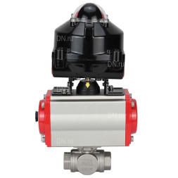 Кран шаровой BV3232P(4pc)-SP-3WL-T-ISO-H 1 1/4″ Ду32 Ру63 стандартнопроходной трехходовой L-тип, нержавеющая сталь SS316, внутренняя резьба, уплотнение - PTFE, с пн.приводом PA-SA-065 пн.распределителем 4M310-08 AC220V БКВ APL-510N-EX