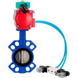 Затвор дисковый поворотный WBV1432E-2W-Fb-H Ду150 Ру16 корпус - чугун GGG50, диск - нержавеющая сталь 316L, уплотнение - EPDM, с пневмоприводом PA-DA-105, пневмораспределителем 4V320-08 AC220V и магнитным переключателем ALS200D