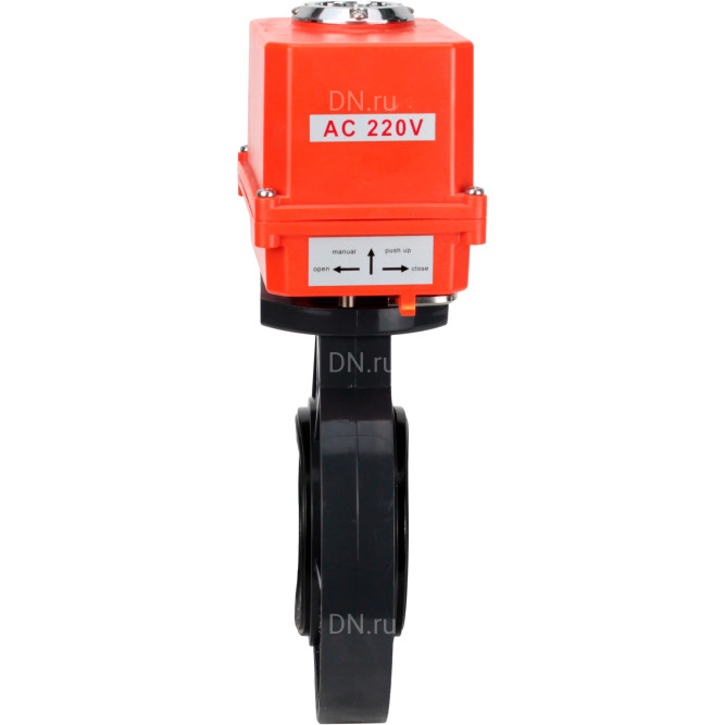 Затвор дисковый поворотный WBV4242E-2W-Fb-ISO Дн50 Ру10 межфланцевый, корпус - НПВХ, диск - НПВХ, уплотнение - EPDM, с электроприводом QT-N-003EM-O1-220VAC-У1 MINI в Перми