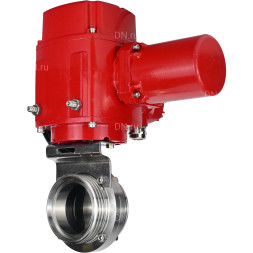 Затвор дисковый поворотный WBV3131E-2W-T-H Ду32 Ру10 резьбовой, корпус - пищевая нержавеющая сталь 304, уплотнение - EPDM, с электроприводом QT-EX-005M-O2-380VAC-У1 с моментной муфтой и штурвалом