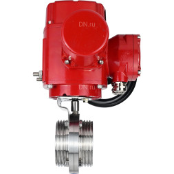 Затвор дисковый поворотный WBV3131E-2W-T-H Ду32 Ру10 резьбовой, корпус - пищевая нержавеющая сталь 304, уплотнение - EPDM, с электроприводом QT-EX-005M-O2-380VAC-У1 с моментной муфтой и штурвалом