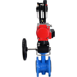 Затвор дисковый поворотный WBV1313E-2W-F-H Ду200 Ру16 фланцевый, корпус - чугун GGG40, диск - чугун GGG40, EPDM, с пневмоприводом PA-DA-140, пневмораспределителем 4M310-08 AC220V, ручным дублером MON2-450-T28-ISO и БПВ AFC2000