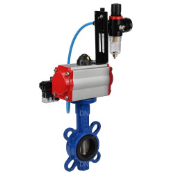 Затвор дисковый поворотный WBV1432E-2W-Fb-H Ду40 Ру16, корпус - чугун GGG50, диск - нержавеющая сталь 316L, уплотнение - EPDM, с пневмоприводом PA-SA-083 с возвратными пружинами, пневмораспределителем 4M310-08 DC24V, БПВ AFC2000