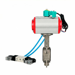 Затвор дисковый поворотный WBV3232V-2W-Fb-H Ду65 Ру16, корпус - нержавеющая сталь 316L, диск - нержавеющая сталь 316L, уплотнение - VITON, с пневмоприводом PA-SA-105, пневмораспределителем 4V320-08 AC220V и магнитным переключателем ALS200D