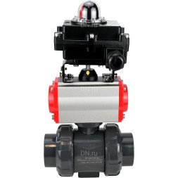 Кран шаровой BV4242E-FP-GRM-ISO Дн25 Ру10 полнопроходной, корпус - НПВХ, шар - НПВХ, уплотнение - EPDM, с пневмоприводом PA-DA-052 и БКВ APL-410N EX