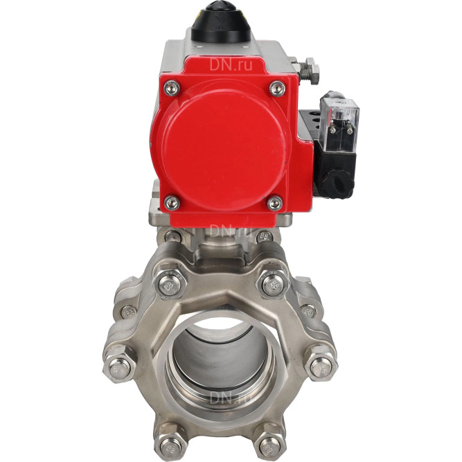 Кран шаровой BV3232P(3pc)-FP-SW-ISO-H Ду65 Ру63 полнопроходной, корпус - нержавеющая сталь SS316, под приварку, с пневмоприводом PA-SA-130, пневмораспределителем 4M310-08 DC24V в Перми