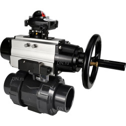 Кран шаровой BV4242E-FP-GRM-ISO Дн80 Ру10 полнопроходной, корпус - НПВХ, шар - НПВХ, уплотнение - EPDM, с пневмоприводом PA-DA-105-1, пневмораспределителем 4M310-08 AC220V и БКВ APL-210N