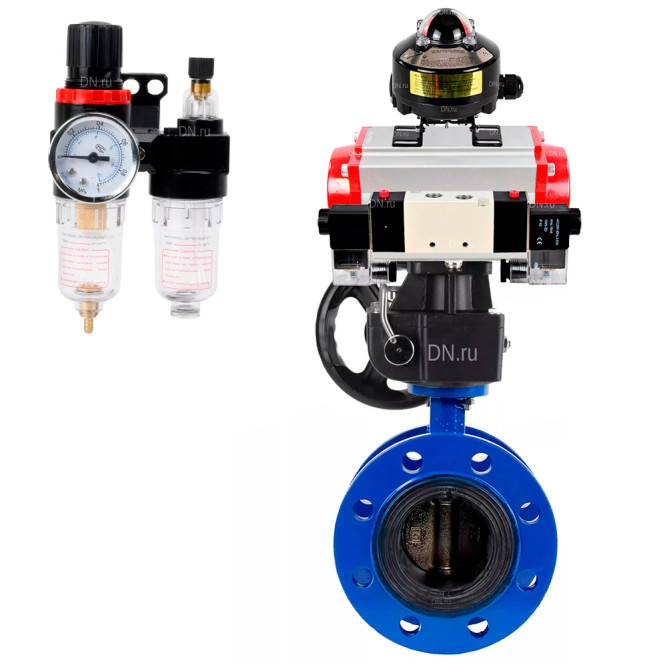 Затвор дисковый поворотный WBV1331E-2W-F-H Ду125 Ру16, корпус - чугун GGG40, диск - нерж. сталь 304, EPDM, с пневмоприводом PA-DA-130, пневмораспределителем 4M320-10 AC220V, ручным дублером MON3-700-T38-ISO, БКВ APL-510N EX и БПВ AFC2000 в Перми