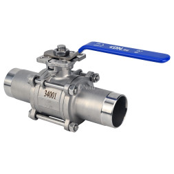 Кран шаровой BV3232P(3pc)-FP-W-ISO-H LONG Ду20 Ру63 полнопроходной, трехсоставной, корпус - нержавеющая сталь 316, уплотнение - PTFE, под приварку, с рукояткой