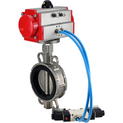 Затвор дисковый поворотный WBV3232N-2W-Fb-H Ду150 Ру16, корпус - нержавеющая сталь 316L, диск - нержавеющая сталь 316L, уплотнение - NBR, с пневмоприводом PA-DA-130 и пневмораспределителем 4V320-08 AC220V