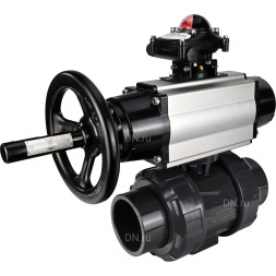 Кран шаровой BV4242E-FP-GRM-ISO Дн100 Ру10 полнопроходной, корпус - НПВХ, шар - НПВХ, уплотнение - EPDM, с пневмоприводом PA-DA-105-1, пневмораспределителем 4M310-08 AC220V и БКВ APL-210N