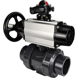 Кран шаровой BV4242E-FP-GRM-ISO Дн100 Ру10 полнопроходной, корпус - НПВХ, шар - НПВХ, уплотнение - EPDM, с пневмоприводом PA-DA-105-1, пневмораспределителем 4M310-08 AC220V и БКВ APL-210N