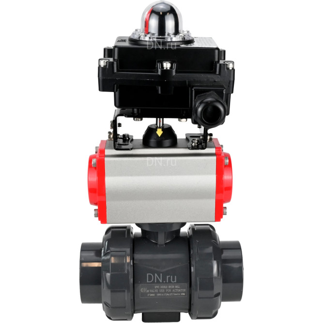 Кран шаровой BV4242E-FP-GRM-ISO Дн40 Ру10 полнопроходной, корпус - НПВХ, шар - НПВХ, уплотнение - EPDM, с пневмоприводом PA-DA-052 и БКВ APL-410N EX в Перми