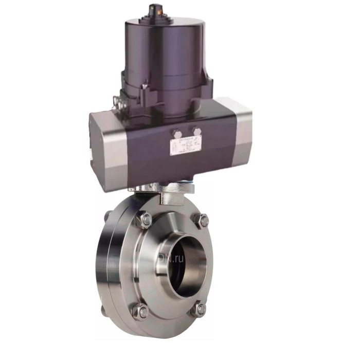 Затвор дисковый поворотный WBV3131S-2W-W-H Ду25 Ру10 под приварку, корпус - пищевая нерж. сталь AISI 304, диск - нерж. сталь AISI 304, уплотнение - Silicon, с электроприводом четвертьоборотным QTSA-N-003EM-O0-220VAC с пружинным возвратом в Перми