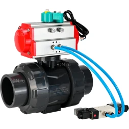 Кран шаровой BV4242E-FP-GRM-ISO Дн25 Ру10 полнопроходной, корпус - НПВХ, шар - НПВХ, уплотнение - EPDM, с пневмоприводом PA-DA-052, пневмораспределителем 4V320-08 AC220V и магнитным переключателем ALS200D