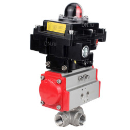 Кран шаровой BV3232P(4pc)-SP-3WL-T-ISO-H Ду50 Ру63 стандартнопроходной трехходовой L-тип, нержавеющая сталь SS316, внутренняя резьба, уплотнение - PTFE, с пневмоприводом PA-SA-83 и блоком концевых выключателей APL-410N EX