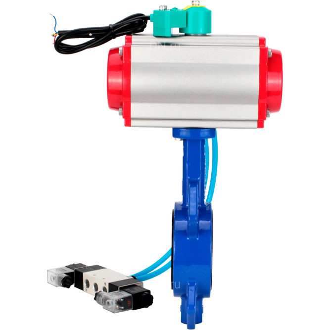 Затвор дисковый поворотный WBV1432E-2W-Fb-H Ду80 Ру16 корпус - чугун GGG50, диск - нержавеющая сталь 316L, уплотнение - EPDM, с пневмоприводом PA-DA-083, пневмораспределителем 4V320-08 AC220V и магнитным переключателем ALS200D в Перми