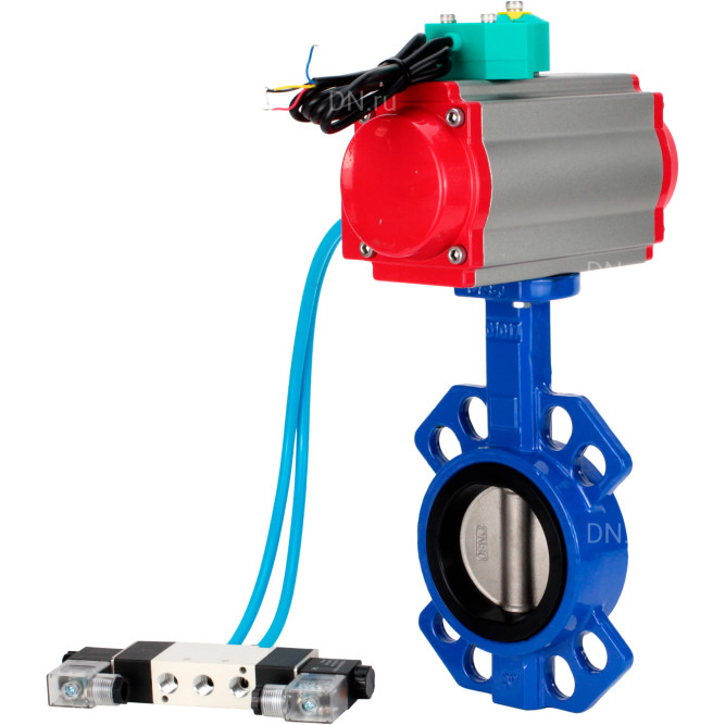 Затвор дисковый поворотный WBV1432E-2W-Fb-H Ду80 Ру16 корпус - чугун GGG50, диск - нержавеющая сталь 316L, уплотнение - EPDM, с пневмоприводом PA-DA-083, пневмораспределителем 4V320-08 AC220V и магнитным переключателем ALS200D в Перми